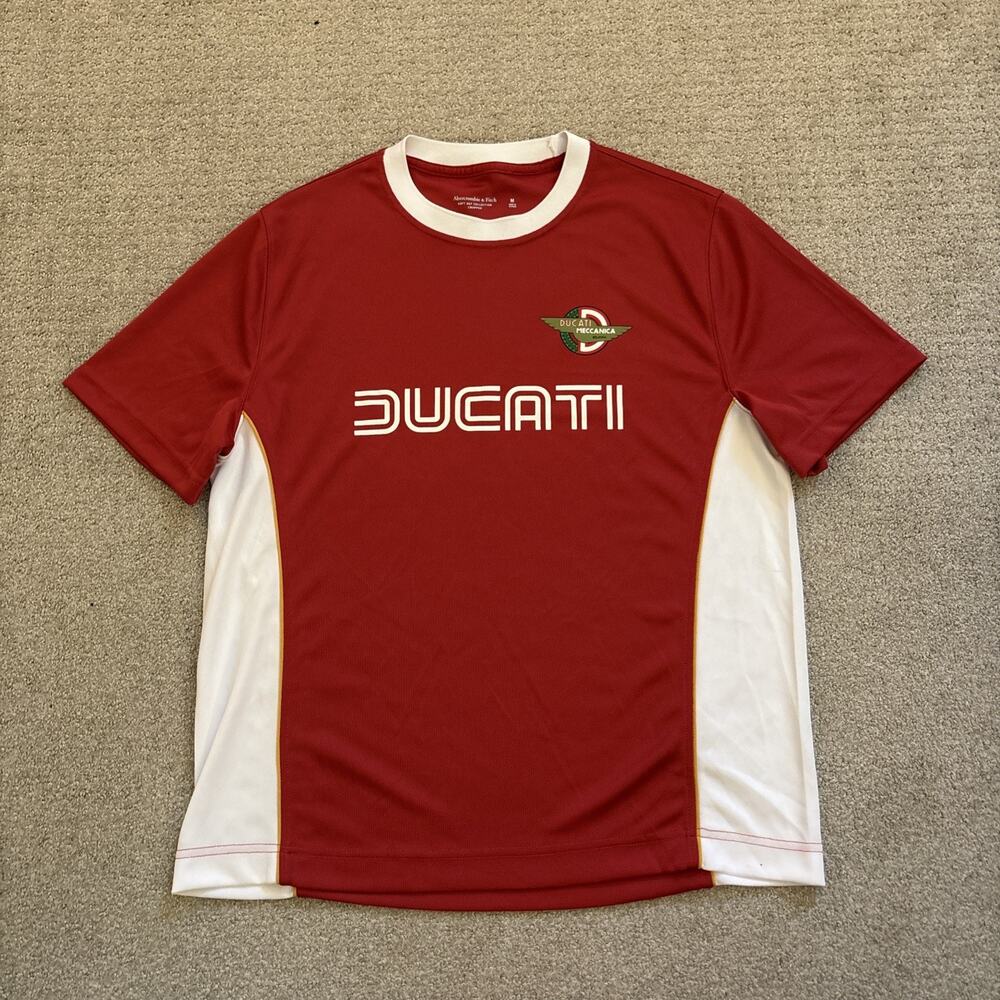 Abercrombie & Fitch Ducati Meccanica Bologna Cropped Jersey Shirt Red Mens Sz M